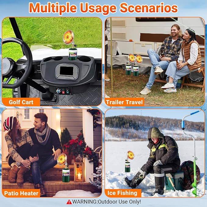 Propane Golf Cart Heater 9,200BTU Portable Heater with Windproof Lighter for Tents Camping with Golf Cart Cup Holder for EZGO Yamaha Club Car Most Golf Cart(Fuel Cylinder not included)