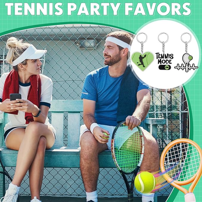 Batiyeer 36 Pack Tennis Keychains Bulk Party Favors Sports Ball Key Chains Funny Keyring Gifts for Women Men Birthday Supplies