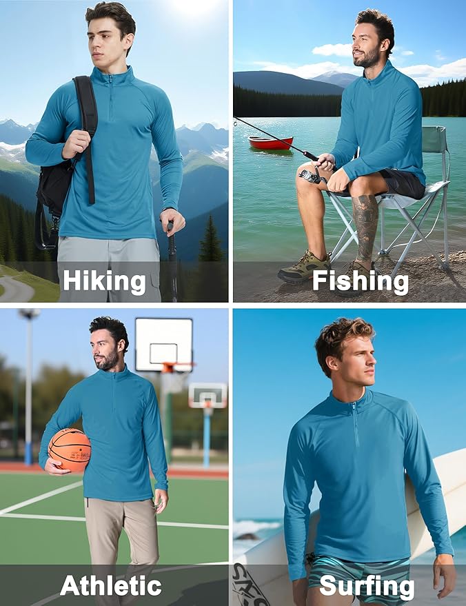 CRYSULLY Men's Long Sleeve 1/4 Zip Shirts Sun Protection Pullover UPF 50+ Rash Guard Running Lightweight T Shirt