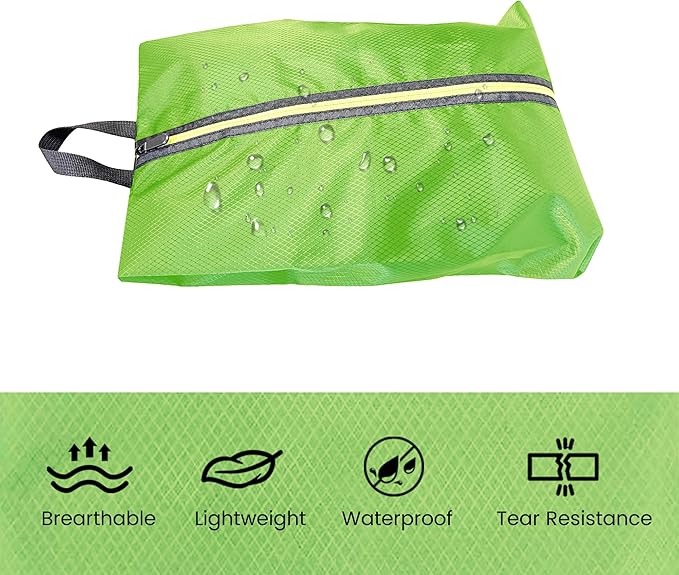 Golf Smell Proof Shoe Bag Lightweight Waterproof Zippered Sport Shoe Carrier Bags Golf Soccer Shoe Storage Organizer for Gym Sports Travel Work Golf Aceesories (Green, US size 14)