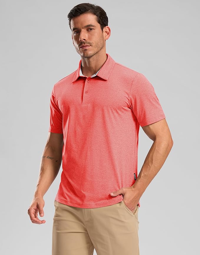 Golf Shirts Heather Polo Short Sleeve Dry Fit Lightweight Moisture Wicking Collared Shirts Casual Athletic Business