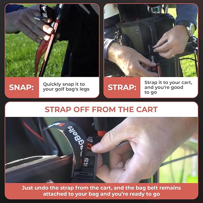 Golf Bag Cart Straps, Golf Cart Belt Attachment, Holds Bag to Cart for Easy Access to Clubs, Golf Cart Accessories, Black