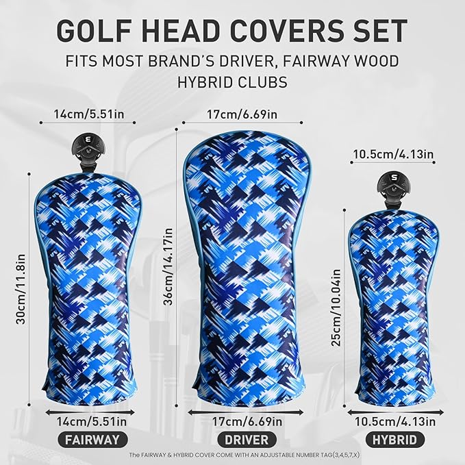 FINGER TEN Golf Club Head Covers for Woods Driver Fairway Hybrid with Interchangeable Number Tag 1 3 5 Premium Leather Headcovers for Women Men