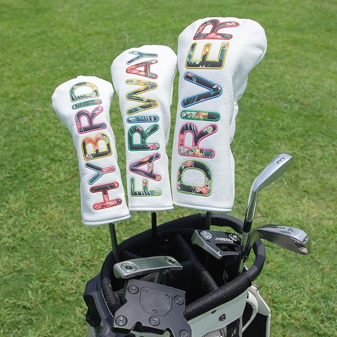 Golf Club Head Covers White for Driver, Fairway Hybrid Woods - 4 Options - Synthetic Leather Driver Headcover, Fairway Wood Head Cover, Golf Hybrid Head Cover