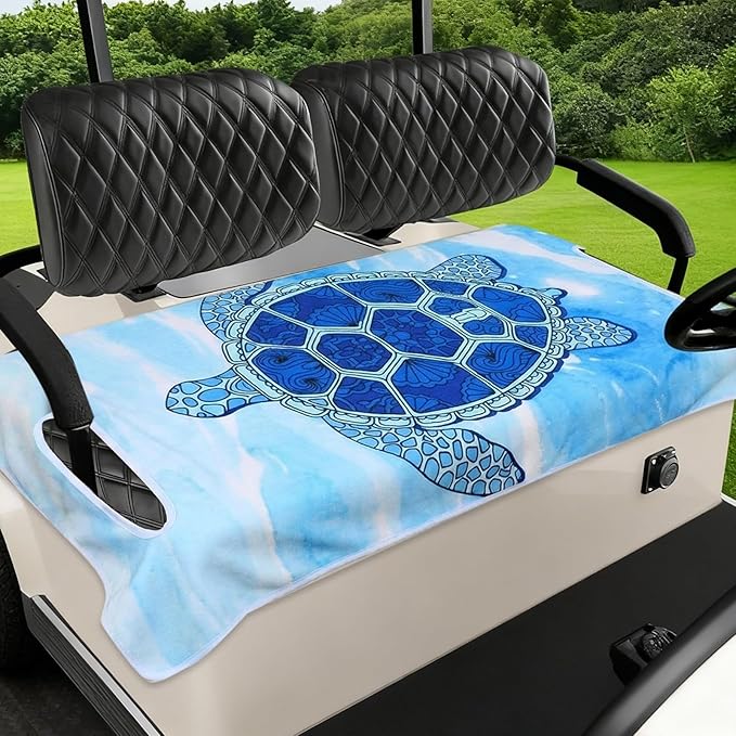 Peryiter Golf Cart Seat Covers Cute Blue Sea Turtle Cart Breathable Seat Covers Compatible with Ezgo and Other 2 Person Seats, Microfiber Suede, Sweat Absorption, 51"x 31"