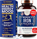 Iron and Folic Acid Supplements for Women - 35mg Gentle Iron Vitamin, Folic Acid 400mcg - Anemia, Period, Pregnancy Support Supplement, Ferrous Sulfate Pills - 180 Vegan Non-Constipating Tablets