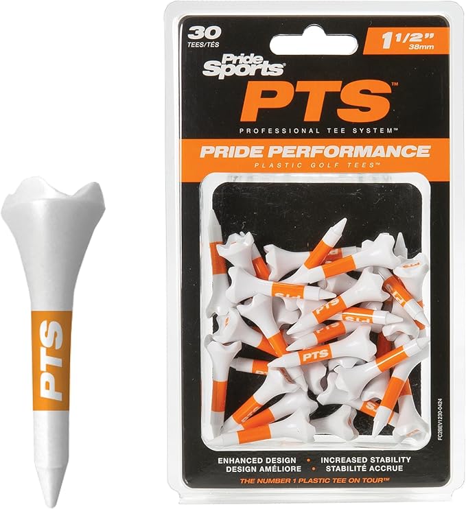 PrideSports PTS Plastic Golf Tees | 30 Count, 1-1/2 Inch | #1 Plastic Tee on Tour | Best for Irons, Hybrids, and Woods