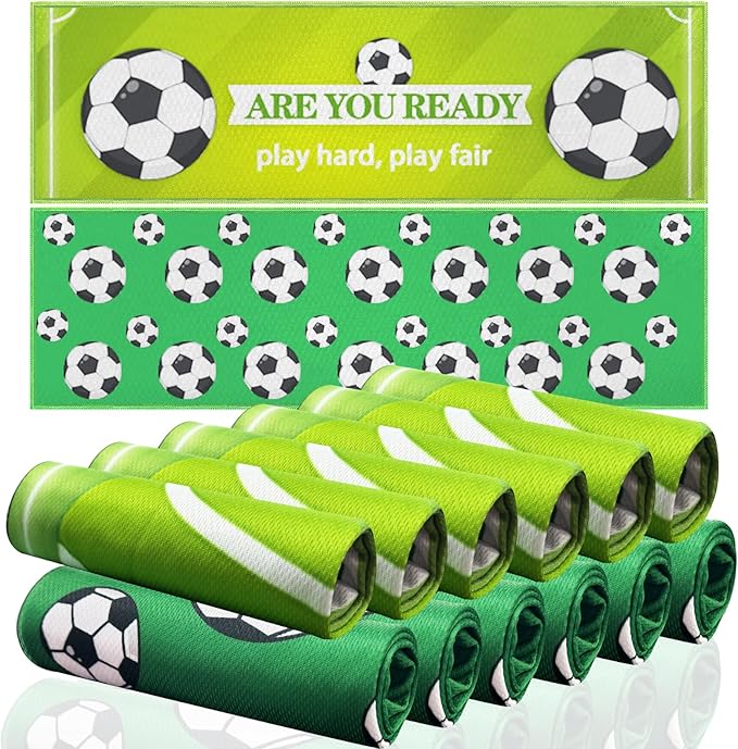 OPSO Soccer Cooling Towel Set, 40 x 12 inches, 12 Pack, Microfiber Sports Towels for Baseball, Soccer, Golf LCE Towel Microfiber Sports Towels for Player (Soccer 3)