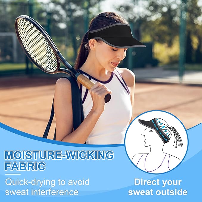 Sports Sun Visor for Men Women, Lightweight Soft Quick-Dry Visor Hat, Packable Tennis Golf Running Visor