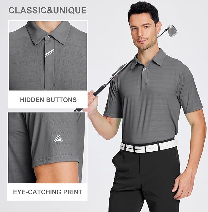 Esabel.C Jacquard Golf Shirts for Men Moisture Wicking Short Sleeve Performance Dry Fit Active Mens Polo Shirts