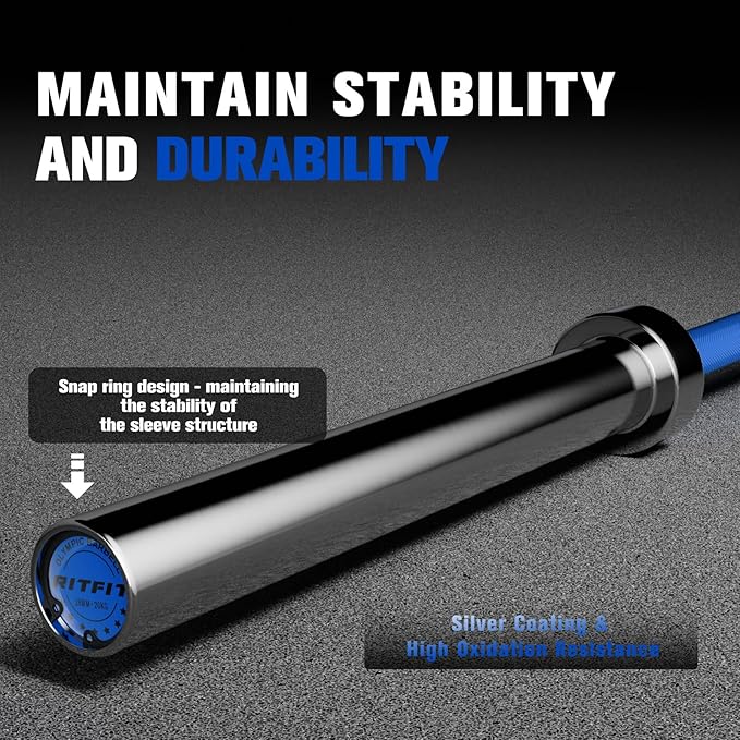 RITFIT 7FT Olympic Barbell for Strength and Weightlifting Training - 2 Inch Olympic Bar for Squat, Deadlift, Bench Press, Curl, Overhead Press - 500lbs/1000lbs/1500lbs Capacity