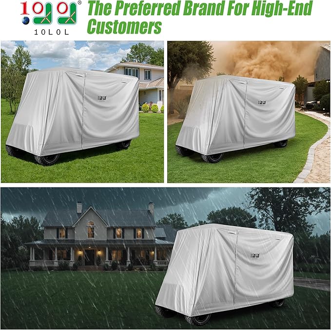 10L0L 4/4+2 Passenger Golf Cart Cover Fits for Yamaha EZGO Club Car,Waterproof 420D Oxford Fabric,Windproof Golf Cart Covers with 3 Zippers