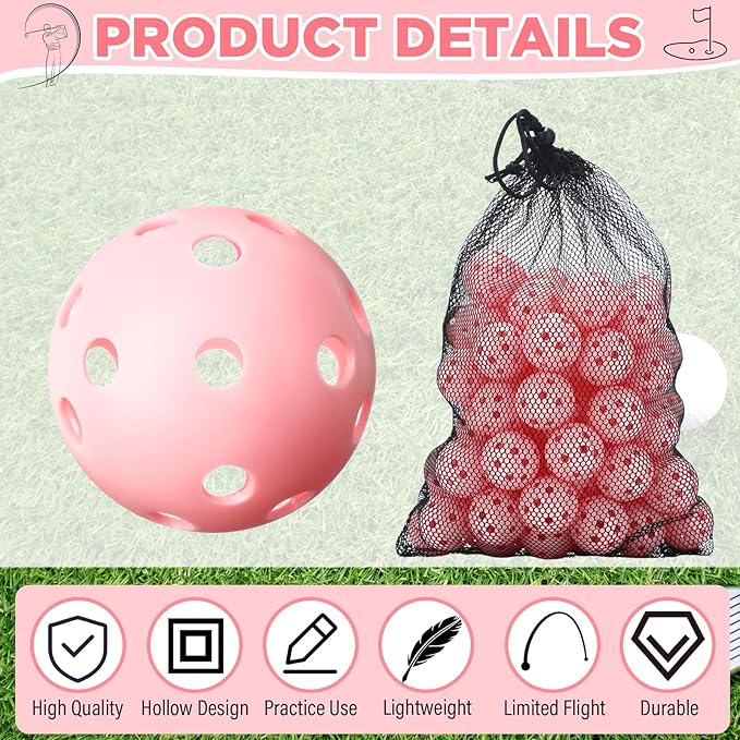 80 Pack Practice Golf Balls Limited Flight 42 mm Golf Training Airflow Hollow Plastic Ball for Women Men Indoor Outdoor Driving Range Swing Practice Home