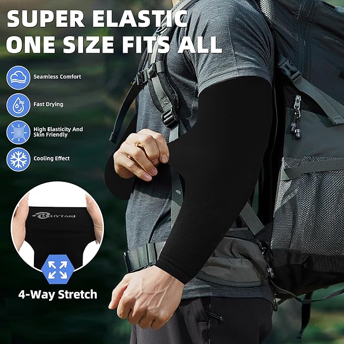 BHYTAKI UV Sun Protection Arm Sleeves, UPF 50 Sports Cooling Arm Compression Sleeves for Men Women Teenager