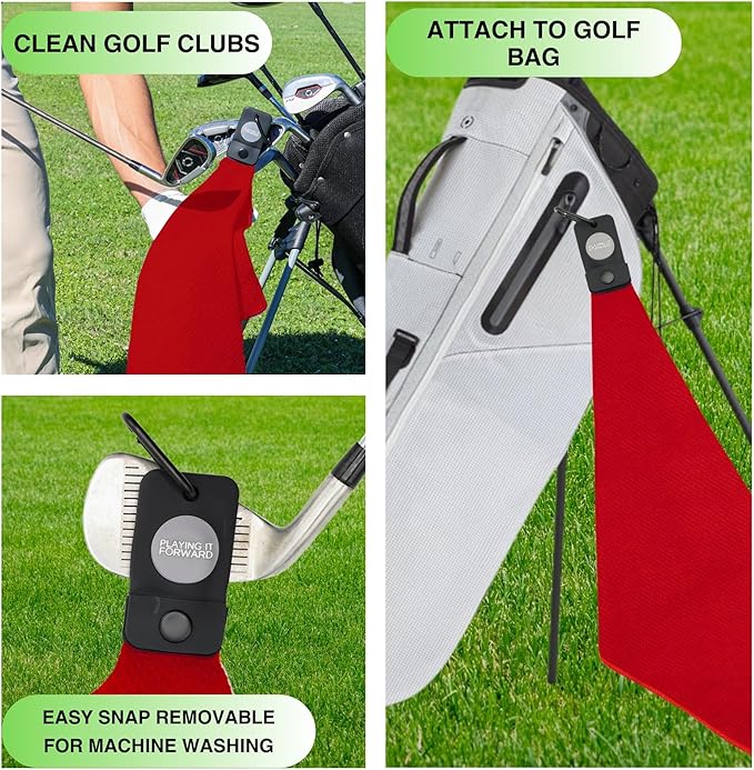 Magnetic Golf Towels for Golf Bags with Clip & Ultra Strong Magnet - Waffle Weave Microfiber Towel for Secure Hold on Bags & Carts - Ideal Club Cleaner & Accessories - Red