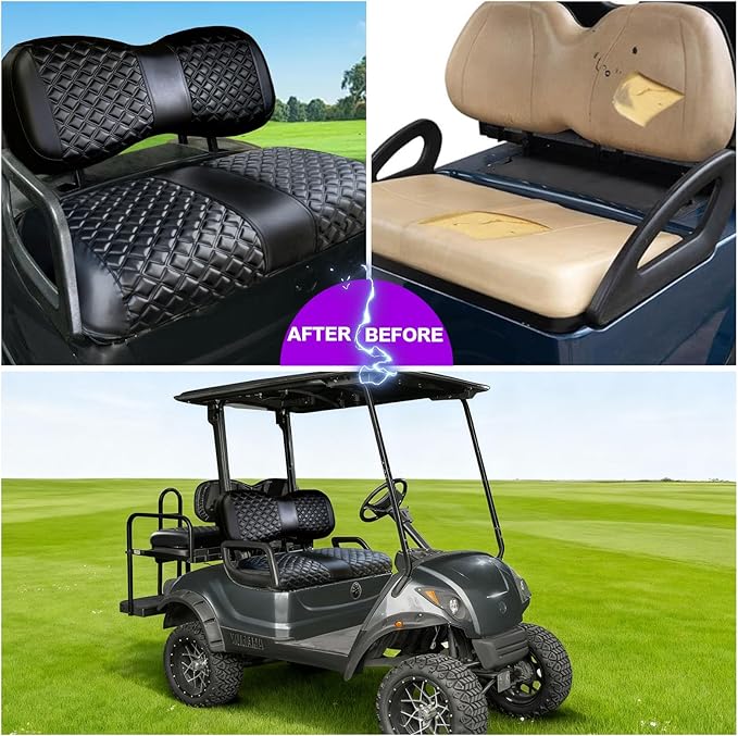 Yamaha seat Cover，Fit for YAMAHA/G29/Drive2，Vinyl seat Cover, Diamond Texture, Easy to Install Golf cart Accessories, no Staples Required（Black）