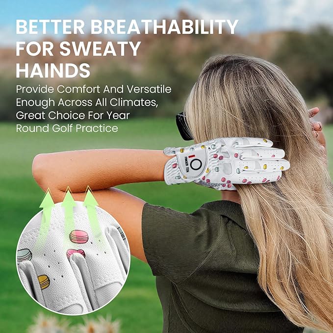 FINGER TEN Non Slip Golf Gloves Women 2 Pack for Left Right Handed Golfers, All Weather Grip & Comfortable Glove for Serious Performance, Fit Size Medium Small Large