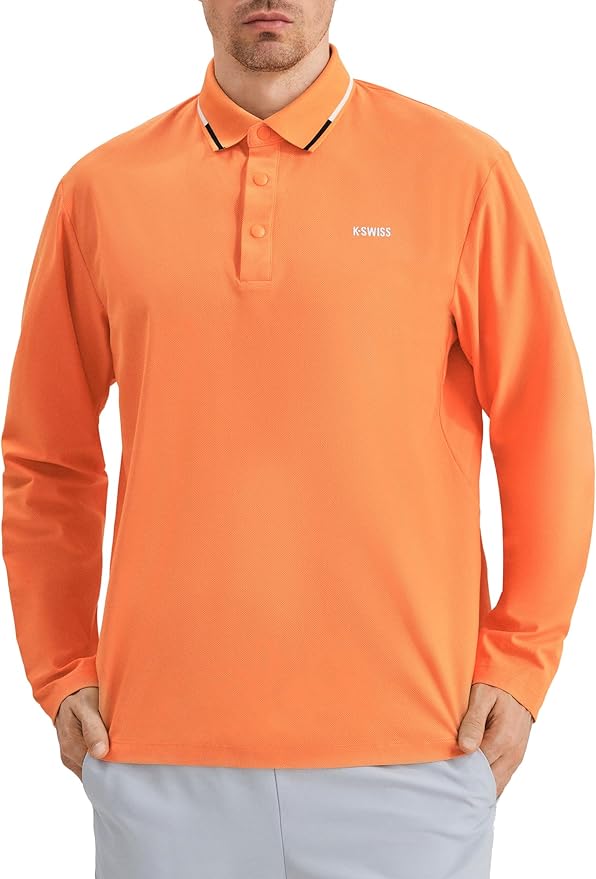 K-Swiss Men's Long Sleeve Polo Shirts - Golf Tennis Dry Fit Performance Moisture Wicking Casual Collared