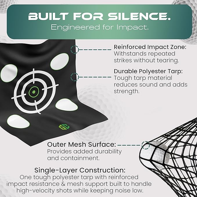 GrdnCare Heavy-Duty Golf Hitting Net 10x8x5.5 FT- Golf Practice Net with Silent Target Tarp, 5-Ply Net, Mat & Tee, Steel Tubes, Poles & Carry Bag - Golf Nets for Backyard, Indoor, Outdoor & Garage