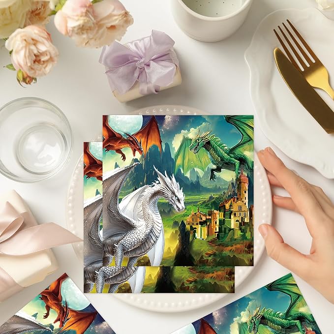Dragon Birthday Party Napkins Decorations, Disposable Paper West Dragon Napkins Supplies Pack of 50, Cool Baby Shower Party Decor Size 6.5 Inch