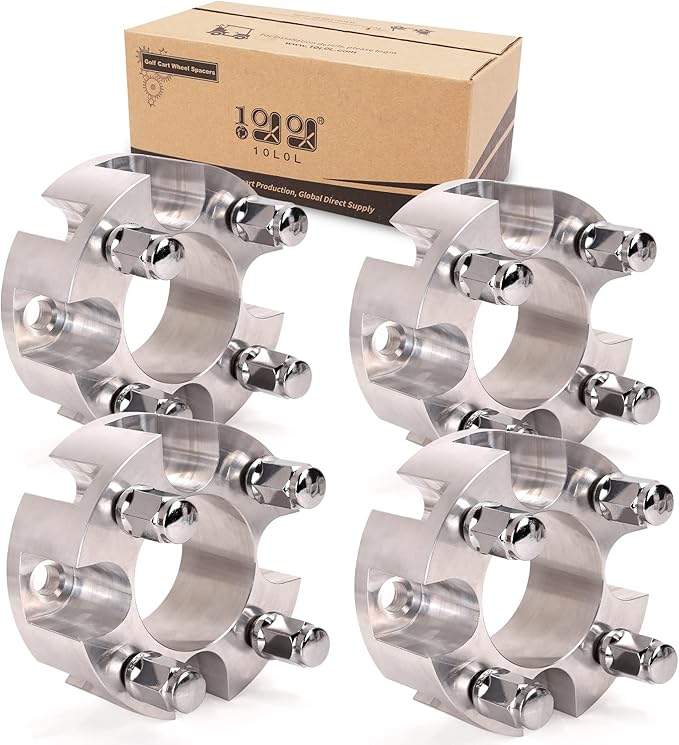 10L0L 2 Inch Golf Cart Wheel Spacers Kit with Lug Nuts, Fits Club Car, Yamaha, EZGO Golf Carts, 4x4 Bolt Pattern, 68mm Hub Bore, 1/2-20 Studs, Aluminum Alloy, Durable 4 Pack Wheel Hub Adapters