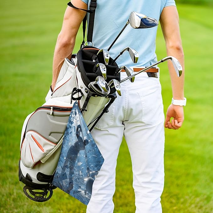 Funny Golf Towel with Carabiner Clip 24"x16" Blue Cool Design Golf Towels for Golf Bags Microfiber Waffle Golfs Rag for Disc Balls Clubs Golfs Accessories for Men Women Dad Husband