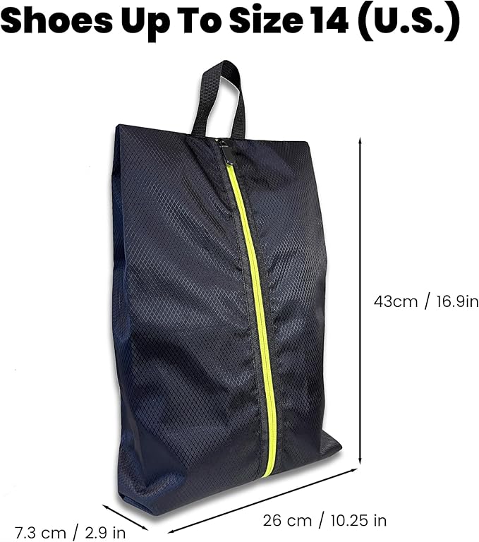Golf Smell Proof Shoe Bag Lightweight Waterproof Zippered Sport Shoe Carrier Bags Golf Soccer Shoe Storage Organizer for Gym Sports Travel Work Golf Aceesories (Black, US size 14)