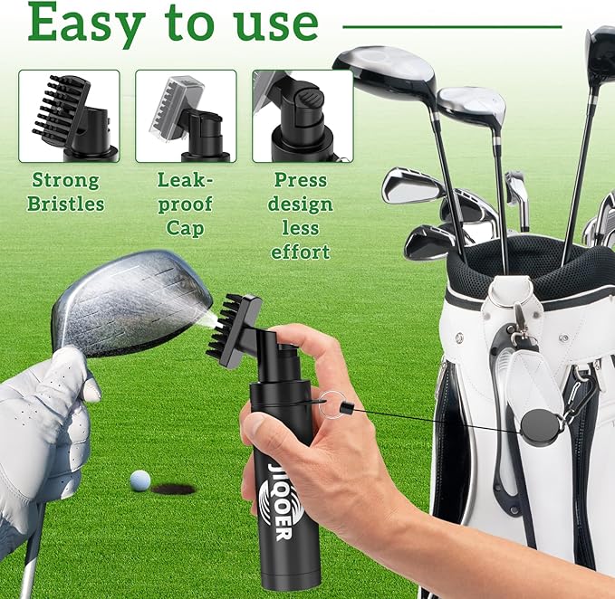 Golf Club Cleaner Brush with 360° All-Angle Spray Design (5.3oz) and Microfiber Waffle Towel (16x16in), Leakproof Club Cleaning Kit with Retractable Clip – Must-Have Golf Accessories for Men & Women