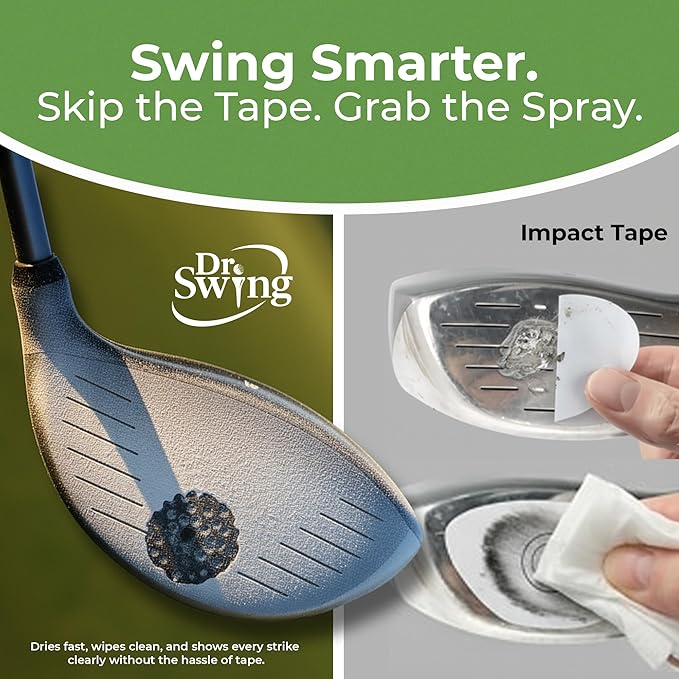 Dr. Swing Golf Impact Spray｜2 Pack｜ Club Spray for Ball Contact Training｜Quick Drying Strike Formula｜Easy Wipe Design｜Men Stocking Stuffer Golf Gift for Christmas, Dad, Brother