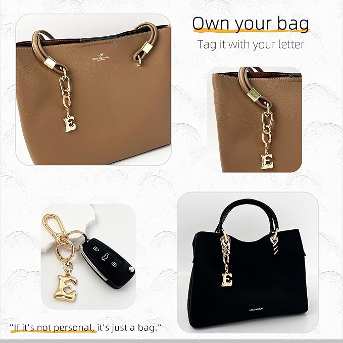 Gold Bubble Heart, Cherry, Bow & More Designs Letter Initial Keychain Bag Charms – Cute Purse Charms for Handbags