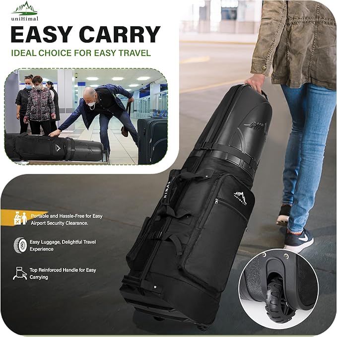 Golf Travel Bag with Hard Case Top, 1680D Heavy Duty Oxford Golf Club Travel Bags for Airlines with Wheels Easy to Maneuver