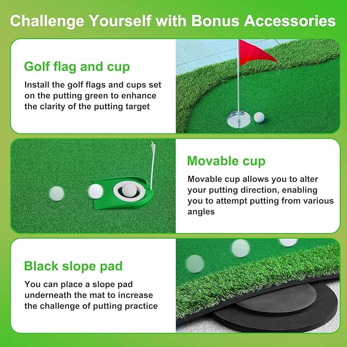Golf Putting Green, Large Golf Putting Mat for Indoor Outdoor, Professional Practice Training Greens Mat