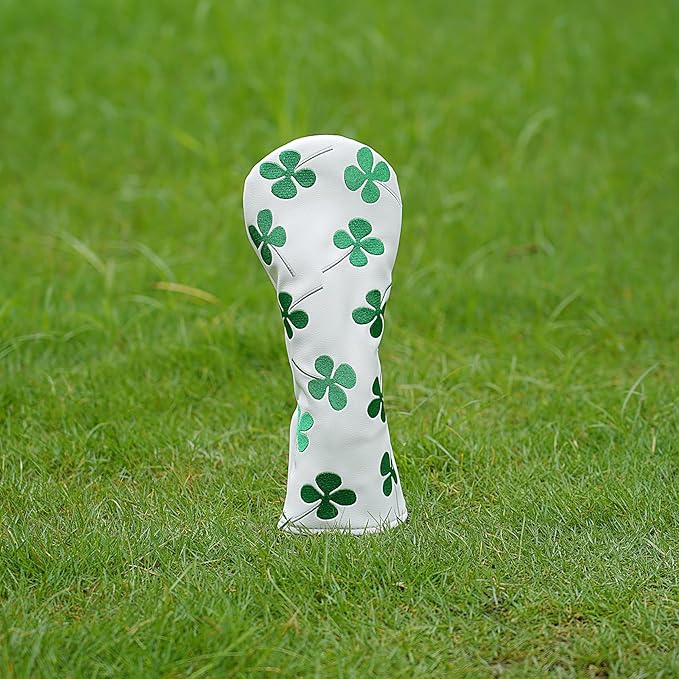 Golf Club Head Covers, 1pc Driver Headcover Fairway Wood Head Cover Hybrid Headcover or 3pcs Golf Headcovers Set 1 F H, Lucky Clover Golf Club Covers for 3 Wood, Drivers, Hybrids