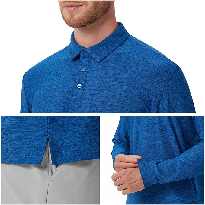 NAVISKIN Men's Polo Shirts Long Sleeve Golf Shirts with Collar UPF 50 SPF Shirt for Men Quick Dry Moisture Wicking