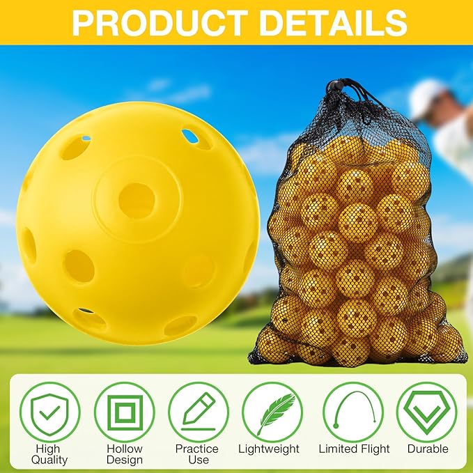 80 Pack Practice Golf Balls Limited Flight 42 mm Golf Training Airflow Hollow Plastic Ball for Women Men Indoor Outdoor Driving Range Swing Practice Home