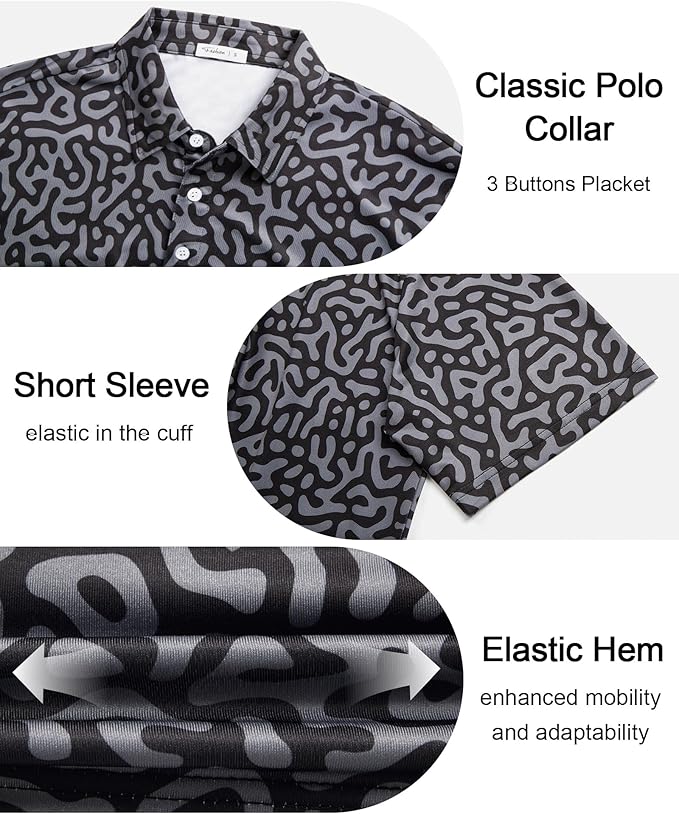 zeetoo Men's Polo Shirts Hawaiian Golf Polos Shirts Short Sleeve Performance Moisture Wicking Mens Golf Shirts