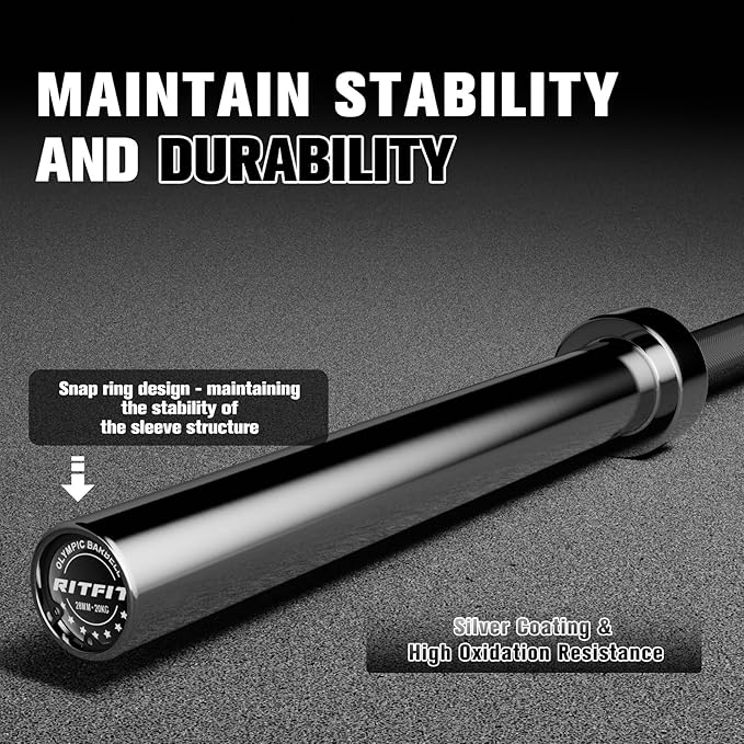RITFIT 7FT Olympic Barbell for Strength and Weightlifting Training - 2 Inch Olympic Bar for Squat, Deadlift, Bench Press, Curl, Overhead Press - 500lbs/1000lbs/1500lbs Capacity