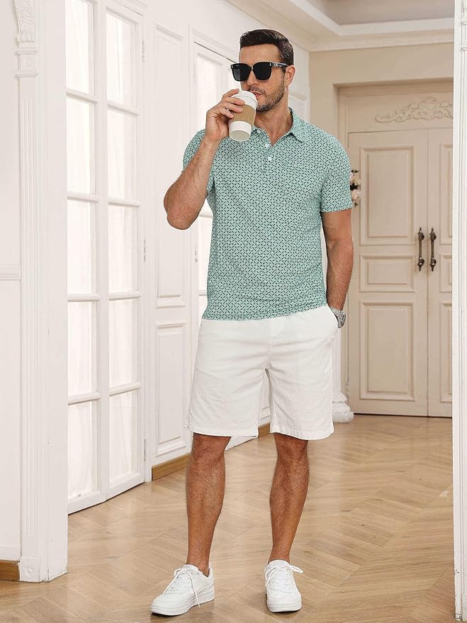 Lexiart Mens Golf Shirt Short Sleeve Dry Fit Print Moisture Wicking Performance Patterns Collared Polo Shirt with Pocket