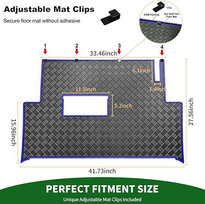 Golf Cart Floor Liner Mat 8mm Thick Rubber Full Coverage Fit for Club Car Precedent 2004-2025 / Onward & Tempo 2017-2025 / Villager & V4L 2019-2025 Carts Upgraded Non-Slip Mats Replacement