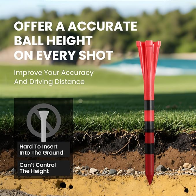 FINGER TEN Unbreakable Golf Tees Plastic 80 3 1/4" or 2 3/4" Driver Tees with 20 1 1/2" Iron Tees Assorted Pack, Low Resistance & Consistent Height Long Short Tees with Bright Colors