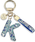 Pink Blue White Initial Letter Keychain Gift for Women Girls Bling Sparkly Cute Backpack Car Key Accessories Lanyard