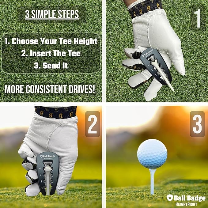 Ball Badge HeightRight Adjustable Golf Tee Height Tool – Precision Tee Height Setter for Consistent Swings, Durable Aluminum Design, Easy-to-Use Golf Training Aid