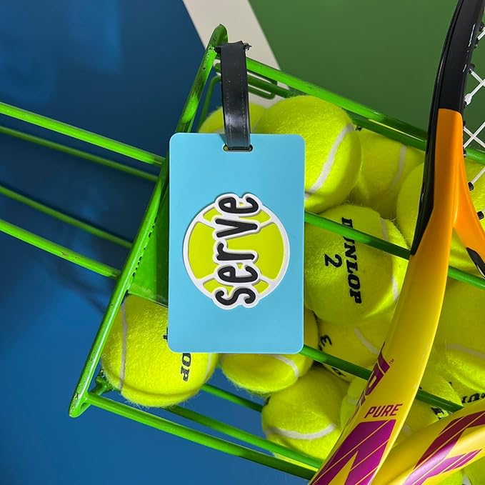 Tennis Bag Tag – Serve Design, Flexible Silicone Luggage Tag, Waterproof & Durable, Secure Strap for Quick Bag Identification, Ideal Gift for Tennis Players