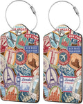 2 Pack Luggage Tags for Suitcases Travel Stamp Luggage Tag Leather Stainless Steel Loop Label Tag for Women Girl Travel Bag Suitcase