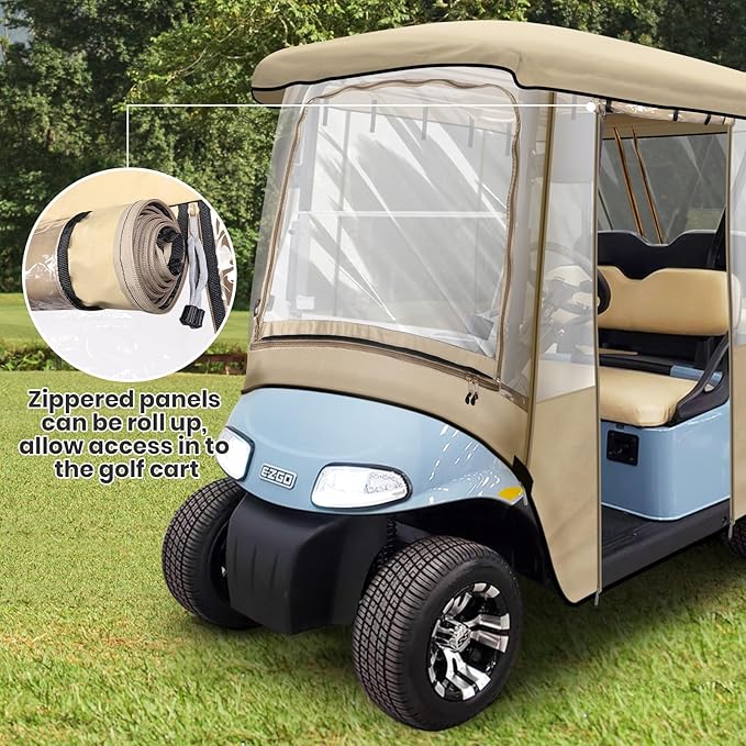 Leader Accessories 2 + 2 Person Golf Driving Enclosure Short Roof 2 Over 4 Passenger Golf Cart (Tan)