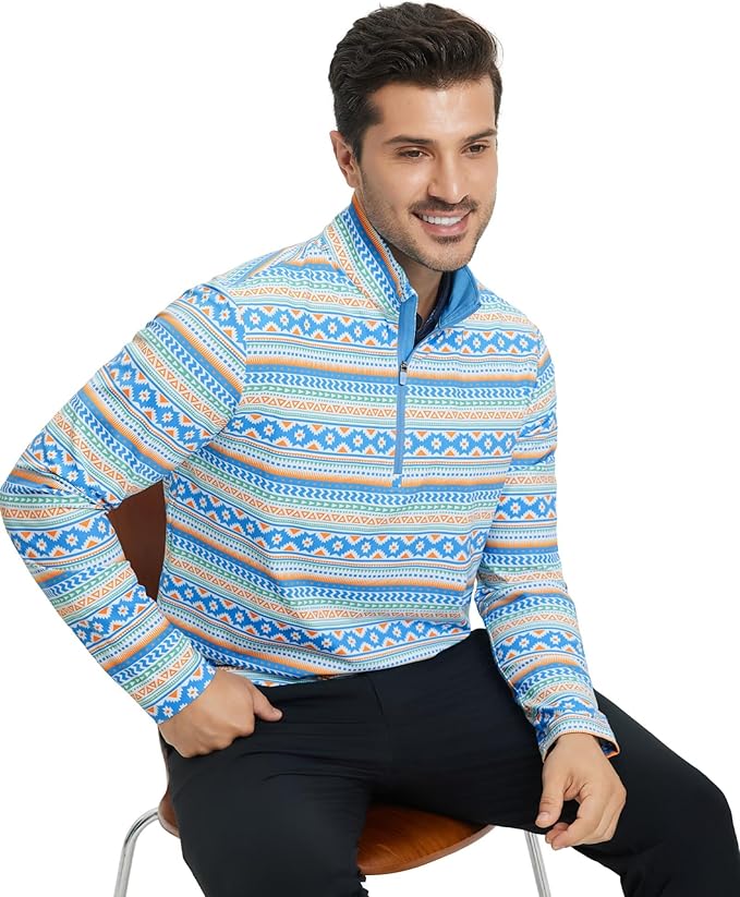 M MAELREG Quarter Zip Golf Pullover Men Dry Fit Long Sleeve Performance Wicking 1/4 Zip Full Print Pullover Mens Sweatshirt