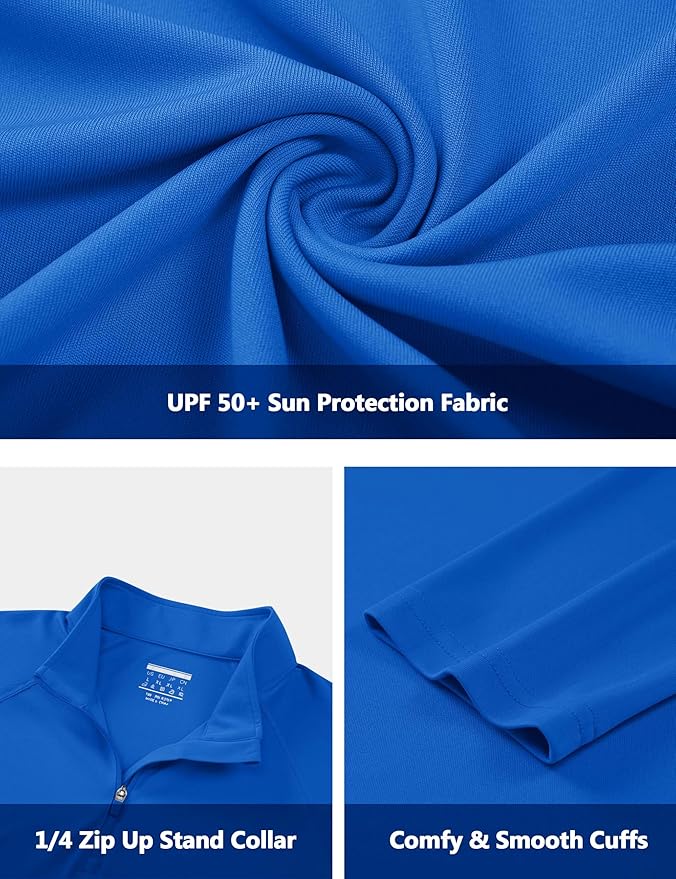 CRYSULLY Men's Long Sleeve 1/4 Zip Shirts Sun Protection Pullover UPF 50+ Rash Guard Running Lightweight T Shirt