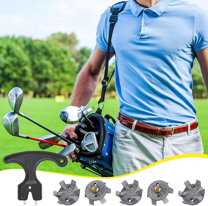 Shappy 51 Pcs Golf Shoe Spikes Replacements Set 50 Golf Shoe Cleats with 1 Black Cleats Spanner Metal Thread Screw 5.84 mm Dia Replacement for Cricket
