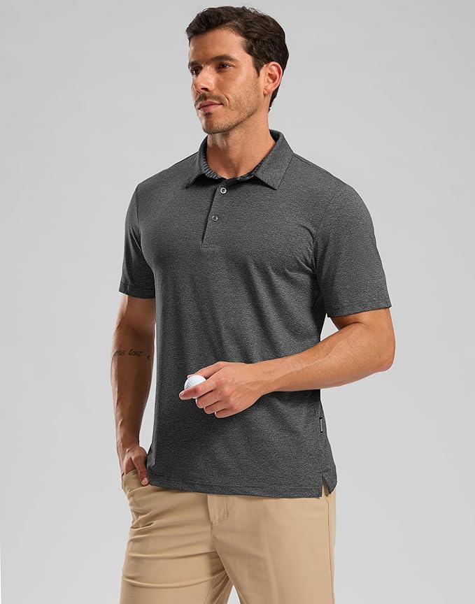 Golf Shirts Heather Polo Short Sleeve Dry Fit Lightweight Moisture Wicking Collared Shirts Casual Athletic Business