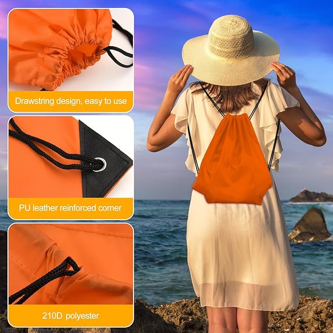 KUUQA 2Pcs Orange Drawstring Backpack Bags Cinch Sack Bulk String Backpack Storage Bag